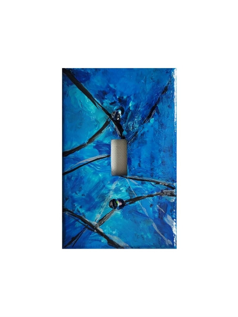 Hand Crafted Blue Abstract Design Single Toggle Light Switch Plate
